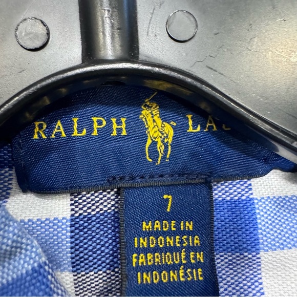 Polo Ralph Lauren Boys Short sleeve Button Down Shirt size 7 Checkered Blue - Picture 6 of 10